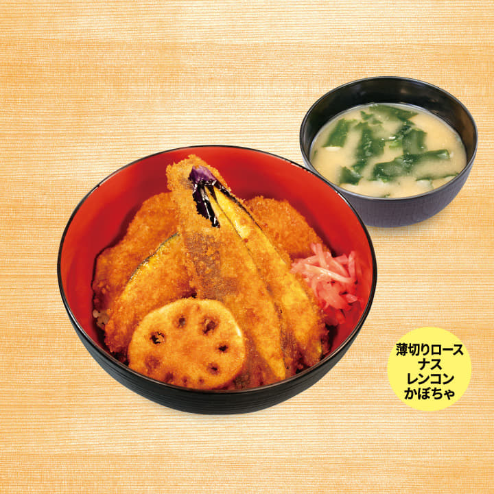 ロースと野菜の合い盛りタレかつ丼