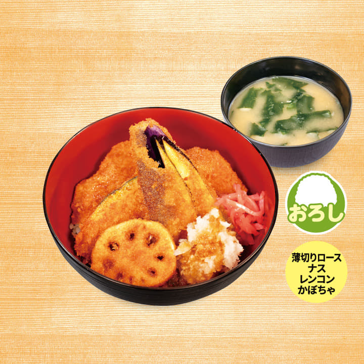 ロースと野菜の合い盛りタレかつ丼＋トッピング鬼おろし