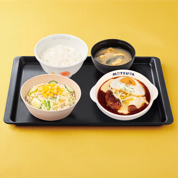 溢れる3種の濃厚チーズINデミたまチーズハンバーグ定食